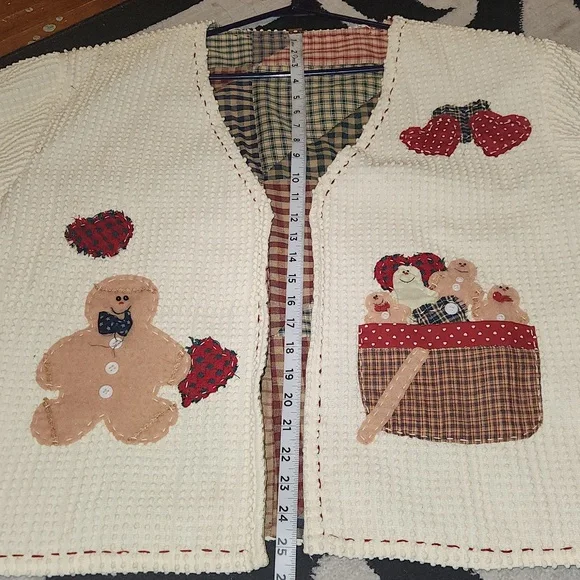 Womens Christmas, Holiday, Gingerbread Embroided Festive Open Textured Cardigan - Picture 9 of 9